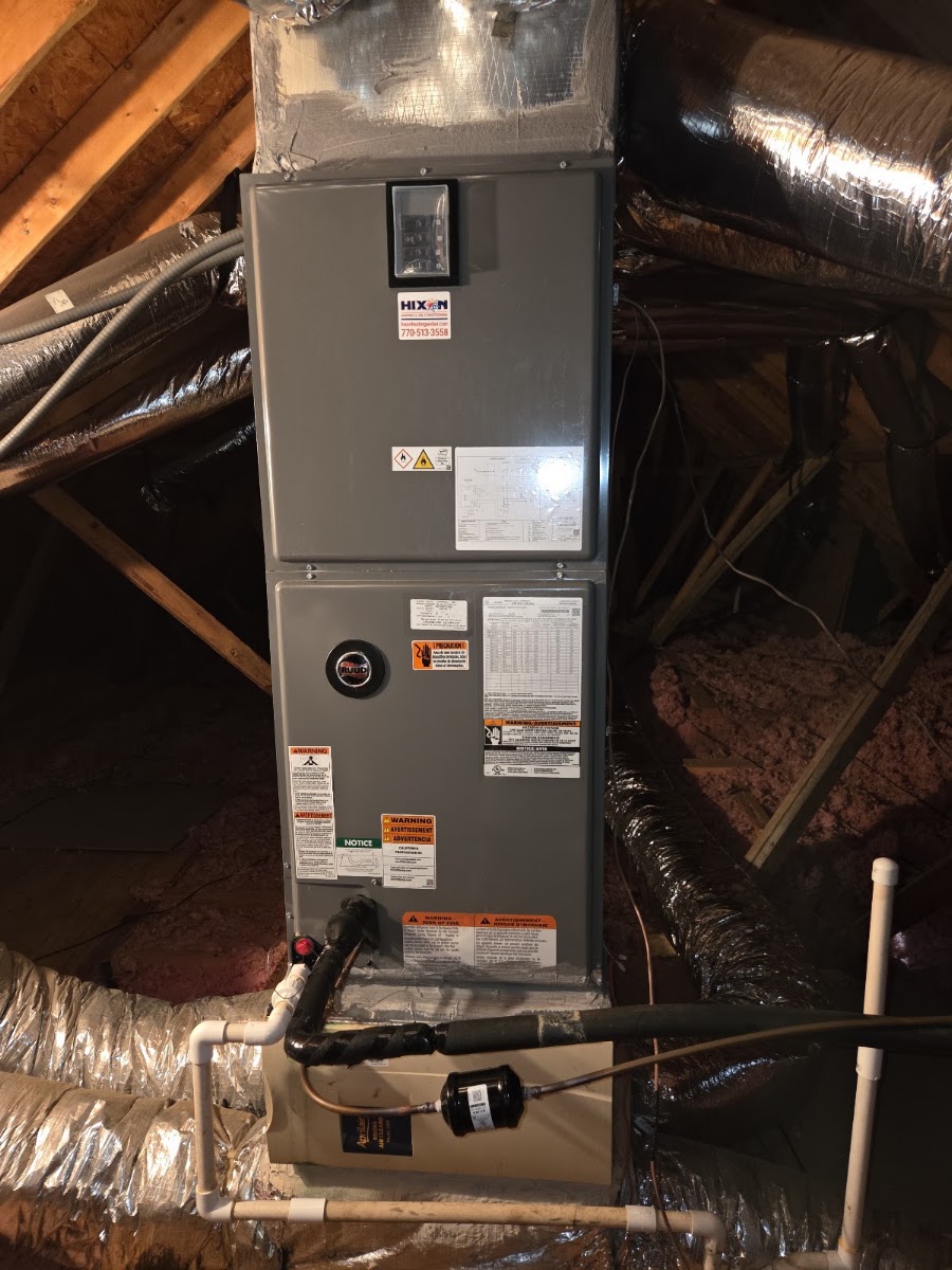 A Hixon-installed attic air handler unit in a Braselton-area home
